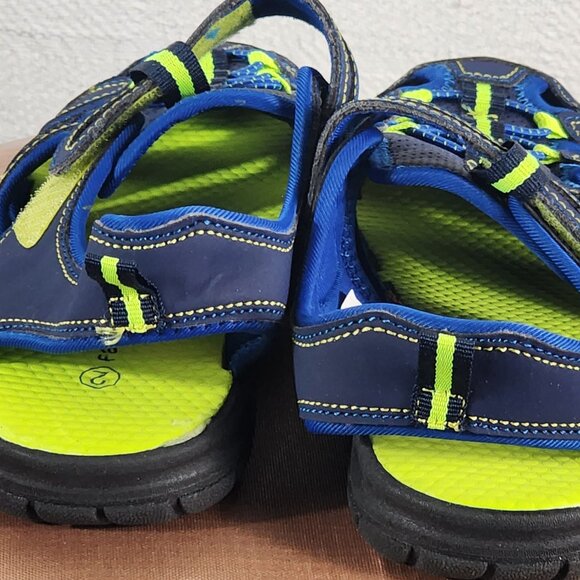Falls Creek Navy and Lime Green Velcro Strap Closed Toe Bungee Jack Sandals Sz 2 - Picture 7 of 16